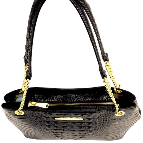 BRAHMIN BLACK CORINGTON TOTE w/ GOLD CHAIN STRAPS - Picture 10 of 12